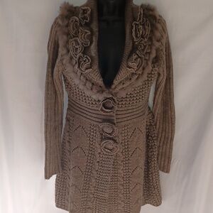 John Fashion Sweater Women's Knit Brown Natural Mink Fur 55% Wool Size-S
